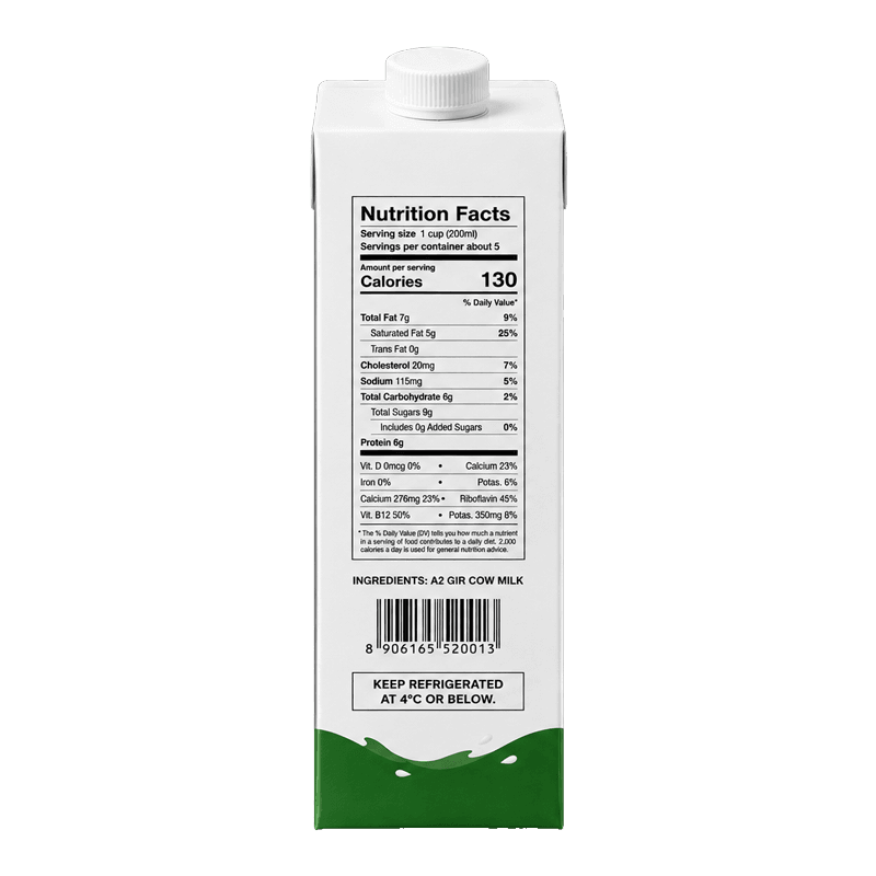 A2 Cow Milk 1L Carton back