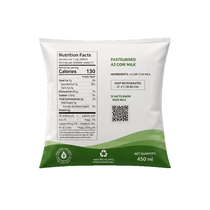 A2 Cow Milk 500 ml Pouch back